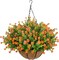 Artificial Hanging Flowers Basket for Outdoor, 16 Fake Flowers Look Real UV Resistant, Faux Hanging Plants